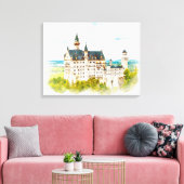 Neuschwanstein Castle Germany Waterverf Painting Canvas Afdruk (Insitu (Woonkamer))