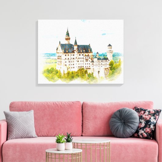 Neuschwanstein Castle Germany Waterverf Painting Canvas Afdruk (Insitu (Woonkamer))