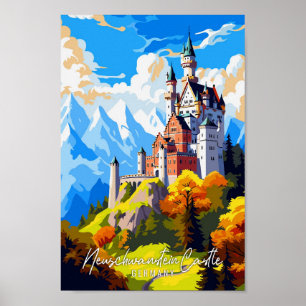 Neuschwanstein Castle vintage reisillustratie Poster