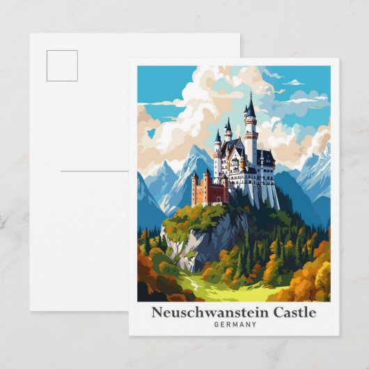 Neuschwanstein Castle Vintage Travel Illustratie Briefkaart (Voorkant / Achterkant)
