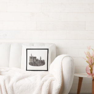 Neuschwanstein Castle Zwart-wit historische kunst Kussen