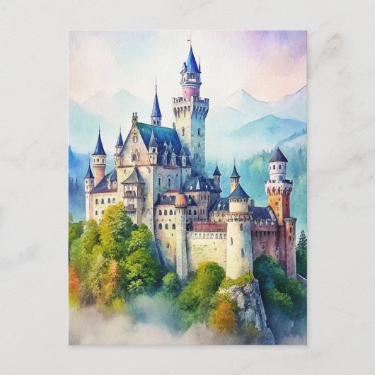 Neuschwanstein kasteel aquarel schilderij briefkaart (Voorkant)