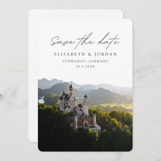 Neuschwanstein Kasteel Bruiloft Save the Date Kaart (Voorkant / Achterkant)