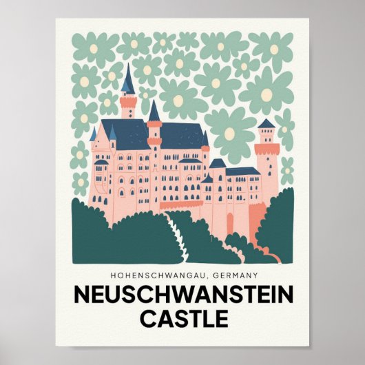 Neuschwanstein kasteel Duitsland reis bloem kunst Poster (Voorkant)