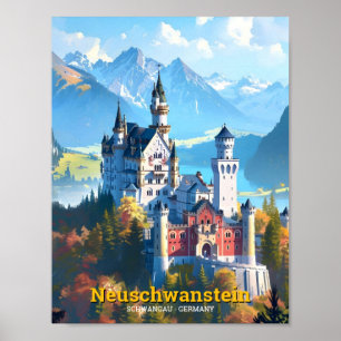 Neuschwanstein Schwangau Duitsland Vintage Travel Poster