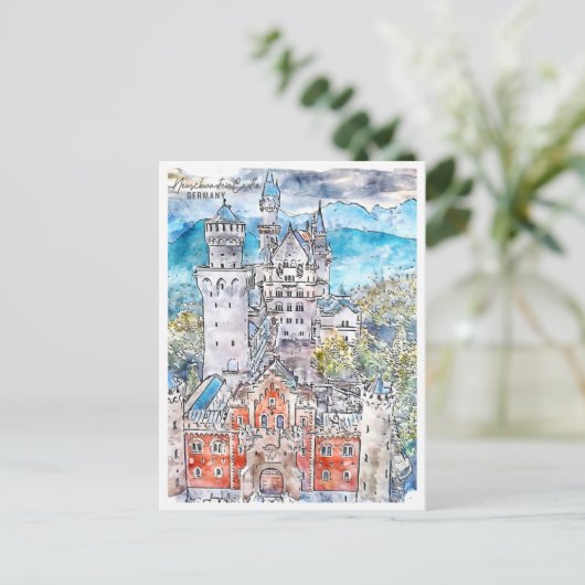 Neuschwastein Castle Duitsland Reis Waterverf Briefkaart (Staand voorkant)