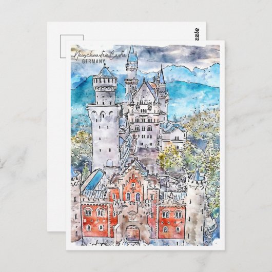 Neuschwastein Castle Duitsland Reis Waterverf Briefkaart (Voorkant / Achterkant)