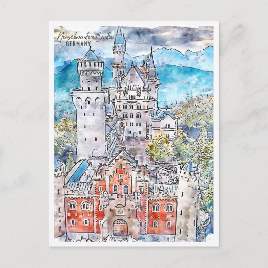 Neuschwastein Castle Duitsland Reis Waterverf Briefkaart (Voorkant)