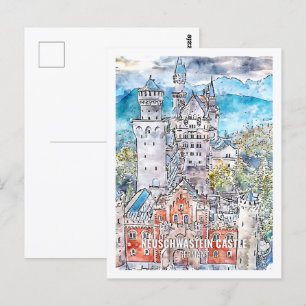 Neuschwastein Duitsland Travel Place Waterverf Briefkaart