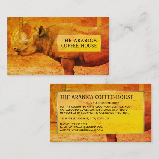 neushoorn, Afrikaanse neushoorn, koffiehuis Visitekaartje (Voorkant / Achterkant)