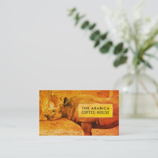 neushoorn, Afrikaanse neushoorn, koffiehuis Visitekaartje (Staand voorkant)