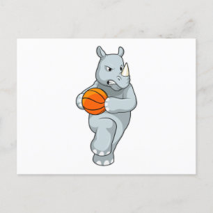 Neushoorn als basketballer met basketbal briefkaart
