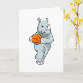 Neushoorn als basketballer met basketbal kaart (Gele Bloem)