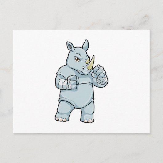 Neushoorn als bokser bij boksen briefkaart (Voorkant)