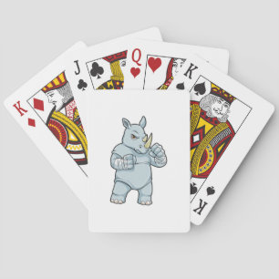 Neushoorn als bokser bij het boksen pokerkaarten