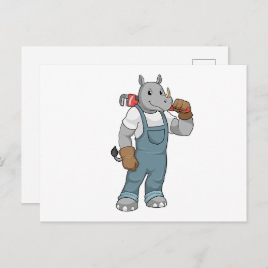 Neushoorn als klusjesman met waterpomptang briefkaart (Voorkant / Achterkant)