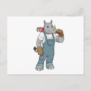 Neushoorn als klusjesman met waterpomptang briefkaart