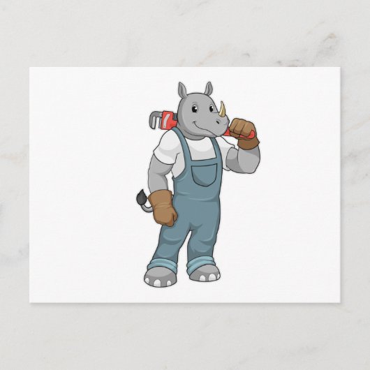 Neushoorn als klusjesman met waterpomptang briefkaart (Voorkant)