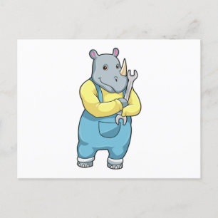 Neushoorn als monteur met sleutel briefkaart