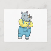 Neushoorn als monteur met sleutel briefkaart (Voorkant)