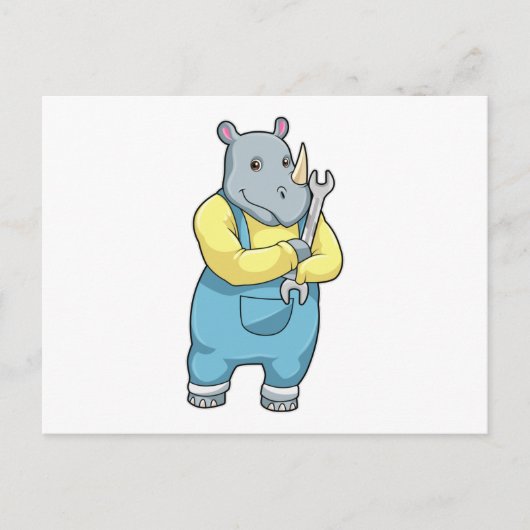 Neushoorn als monteur met sleutel briefkaart (Voorkant)