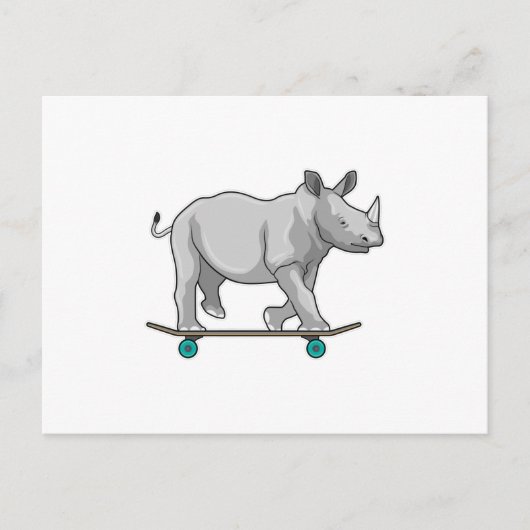 Neushoorn als skater met skateboard briefkaart (Voorkant)