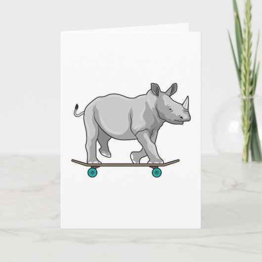 Neushoorn als skater met skateboard kaart (Voorkant)