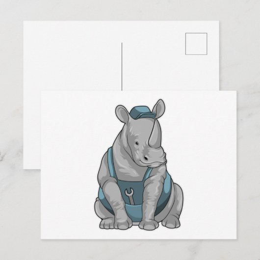 Neushoorn als vakman met sleutel briefkaart (Voorkant / Achterkant)