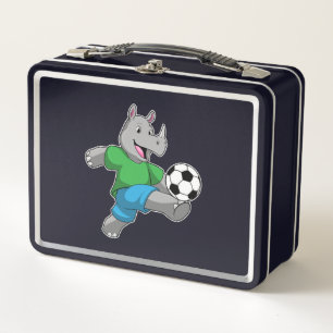 Neushoorn als voetballer met voetbal