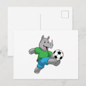 Neushoorn als voetballer met voetbal briefkaart (Voorkant / Achterkant)