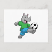 Neushoorn als voetballer met voetbal briefkaart (Voorkant)