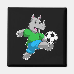 Neushoorn als voetballer met voetbal T-shirt Magneet