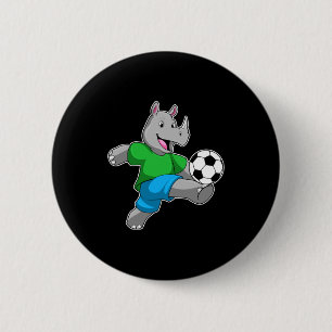 Neushoorn als voetballer met voetbal T-shirt Ronde Button 5,7 Cm