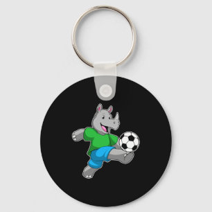 Neushoorn als voetballer met voetbal T-shirt Sleutelhanger