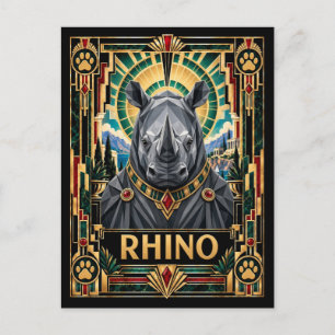 Neushoorn, Art Deco Wildlife Briefkaart
