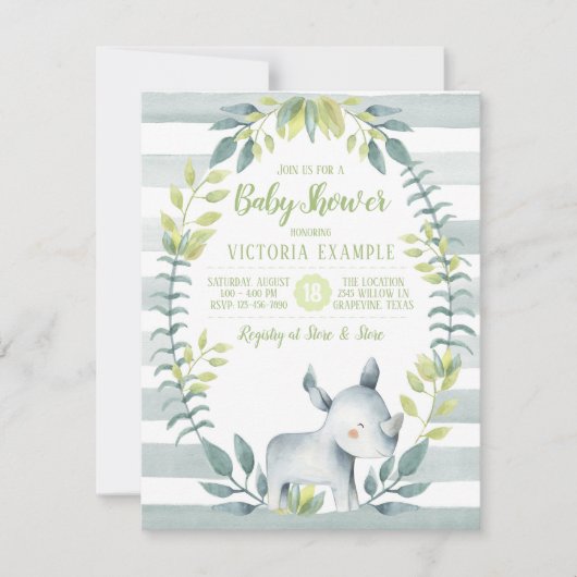 Neushoorn Baby Shower Uitnodigingen (Voorkant)