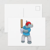 Neushoorn bij Cricket met cricketbat Briefkaart (Voorkant / Achterkant)