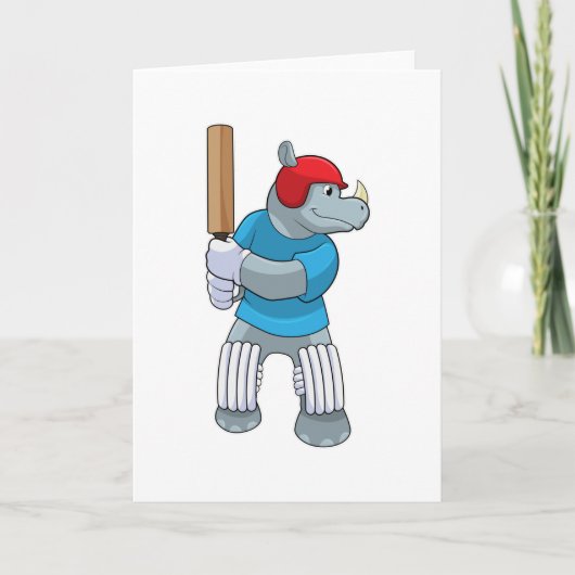 Neushoorn bij Cricket met cricketbat Kaart (Voorkant)
