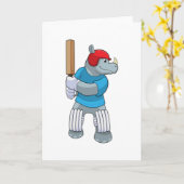 Neushoorn bij Cricket met cricketbat Kaart (Gele Bloem)