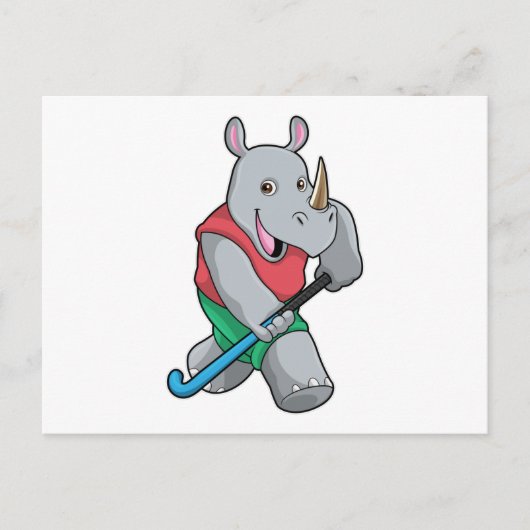 Neushoorn bij hockey met hockeystick briefkaart (Voorkant)
