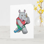 Neushoorn bij hockey met hockeystick kaart (Gele Bloem)