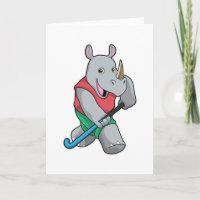Neushoorn bij hockey met hockeystick