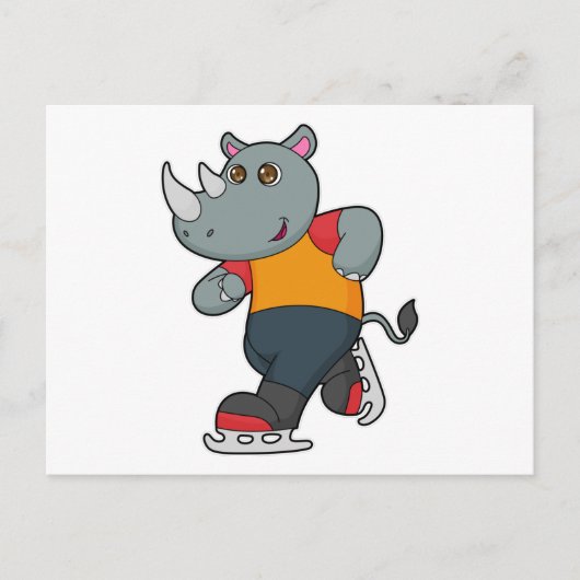 Neushoorn bij schaatsen met schaatsen briefkaart (Voorkant)