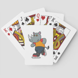 Neushoorn bij schaatsen met schaatsen pokerkaarten