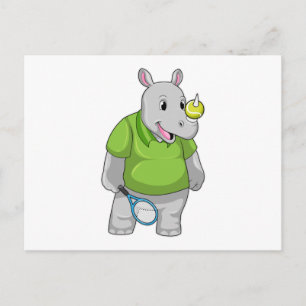 Neushoorn bij tennis met tennisbal briefkaart