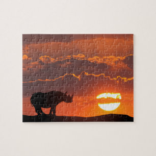 Neushoorn bij zonsondergang, Masai Mara, Kenia Legpuzzel