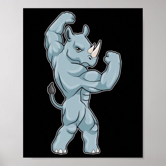 Neushoorn Bodybuilder Bodybuilding Sport Poster (Voorkant)