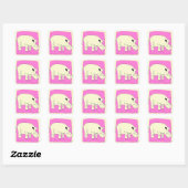 Neushoorn cartoon in vintage stijl vierkante sticker (Vel)