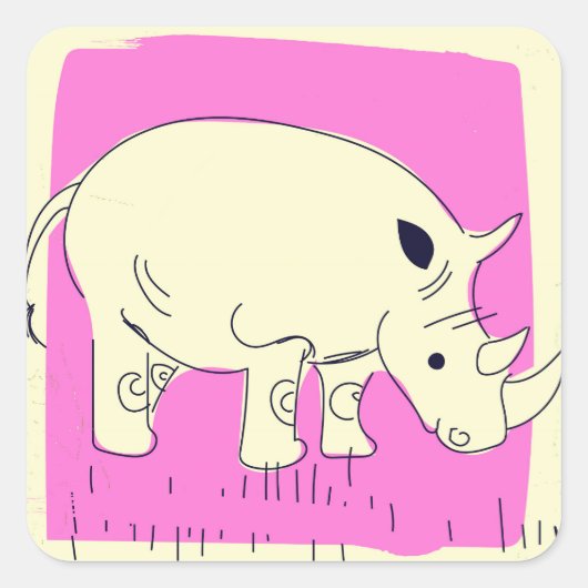 Neushoorn cartoon in vintage stijl vierkante sticker (Voorkant)