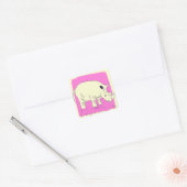 Neushoorn cartoon in vintage stijl vierkante sticker (Envelop)